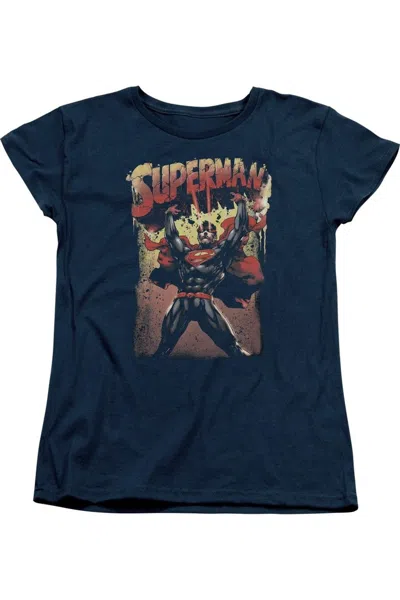 Gildan Superman Lift Up Short Sleeve Womens Tee / T-shirt In Blue