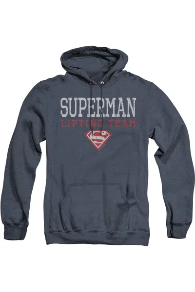 Gildan Superman Lifting Team Adult Heather Hoodie / Hooded Sweatshirt In Blue