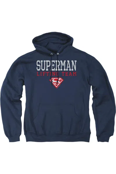 Gildan Superman Lifting Team Adult Pull Over Hoodie / Hooded Sweatshirt In Blue