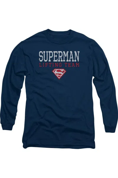 Gildan Superman Lifting Team Long Sleeve Adult Tee / T-shirt In Blue