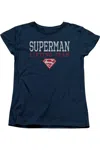 Gildan Superman Lifting Team Short Sleeve Womens Tee / T-shirt In Blue