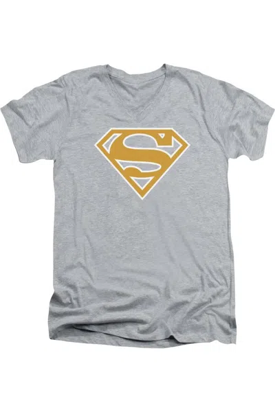 Gildan Superman Lt Orange & White Shield Short Sleeve Adult V Neck Tee / T-shirt In Multi