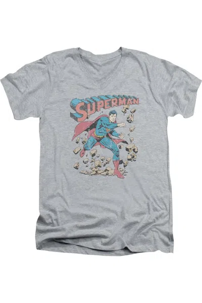 Gildan Superman Mad At Rocks Short Sleeve Adult V Neck Tee / T-shirt In Multi