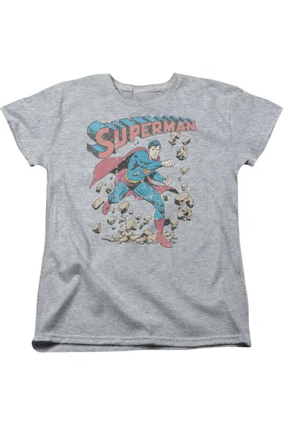 Gildan Superman Mad At Rocks Short Sleeve Womens Tee / T-shirt In Gray