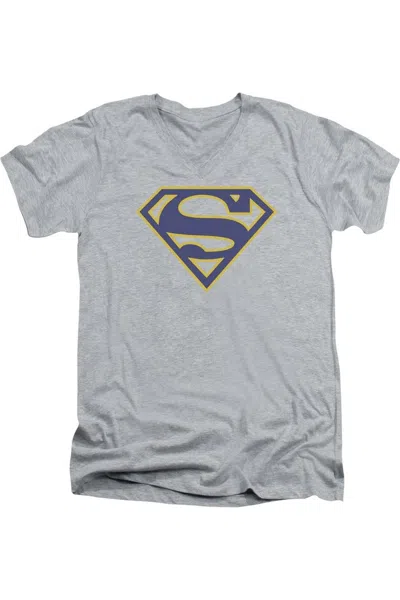 Gildan Superman Maize & Blue Shield Short Sleeve Adult V Neck Tee / T-shirt In Multi