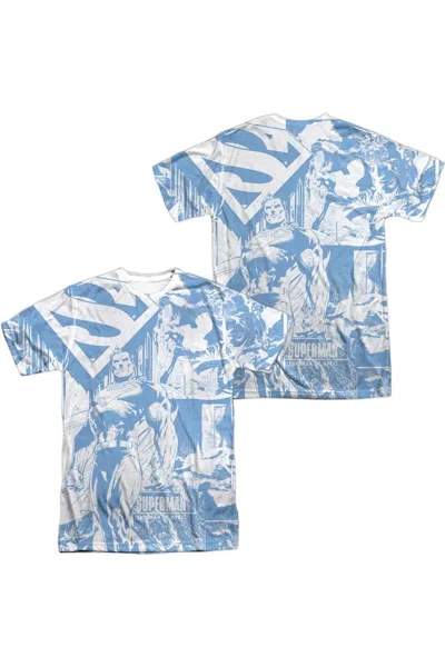 Gildan Superman Man Of Steel Collage (front/back Print) Short Sleeve Adult 100% Poly Crew Tee / T-shirt In Multi