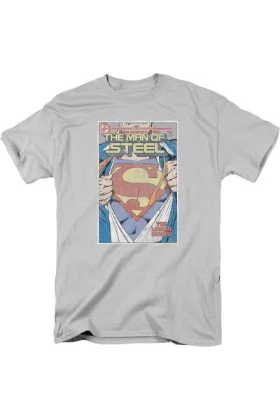 Gildan Superman Man Of Steel Cover Short Sleeve Adult T-shirt In Silver