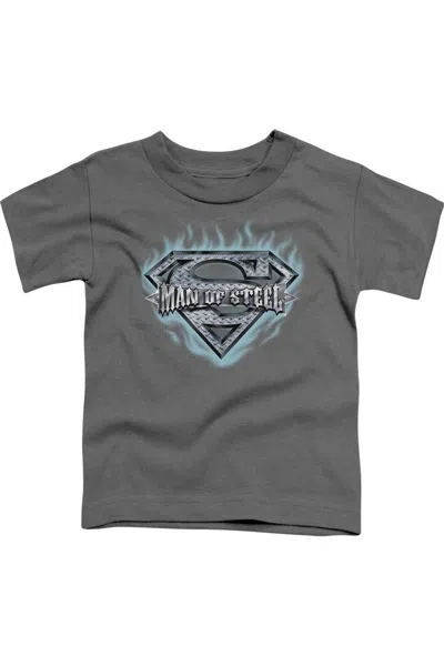 Gildan Kids' Superman Man Of Steel Shield Short Sleeve Juvenile Tee / T-shirt In Gray
