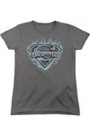 Gildan Superman Man Of Steel Shield Short Sleeve Womens Tee / T-shirt In Pink