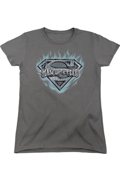 Gildan Superman Man Of Steel Shield Short Sleeve Womens Tee / T-shirt In Pink