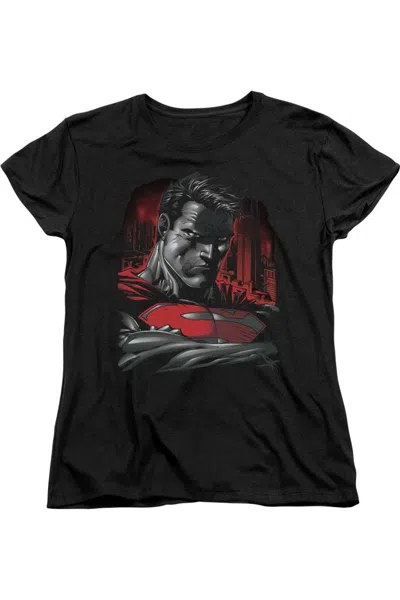 Gildan Superman Man Of Steel Short Sleeve Womens Tee / T-shirt In Black