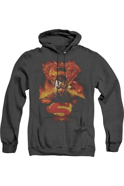 Gildan Superman Man On Fire Adult Heather Hoodie / Hooded Sweatshirt In Black