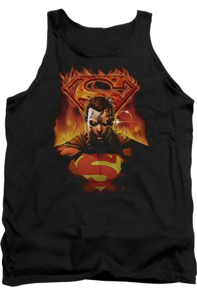 Gildan Superman Man On Fire Adult Tank Top In Black