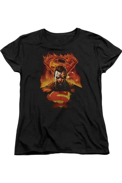 Gildan Superman Man On Fire Short Sleeve Womens Tee / T-shirt In Black