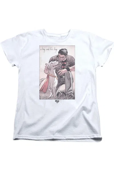 Gildan Superman Mans Best Friend Short Sleeve Womens Tee / T-shirt In White