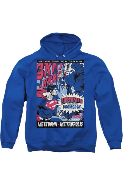 Gildan Superman Meltdown Adult Pull Over Hoodie / Hooded Sweatshirt In Blue