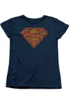 Gildan Superman Messy S Short Sleeve Womens Tee / T-shirt In Blue