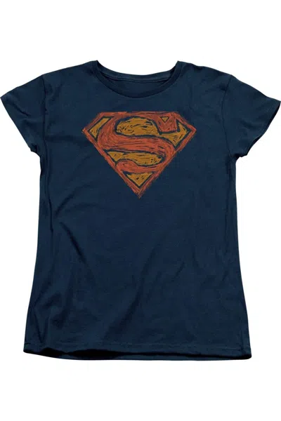Gildan Superman Messy S Short Sleeve Womens Tee / T-shirt In Blue