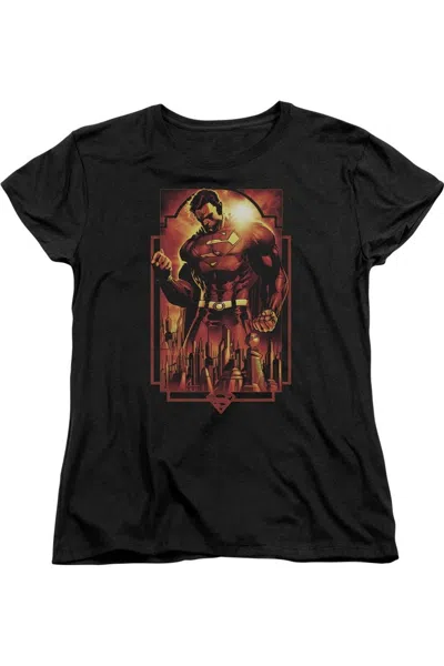 Gildan Superman Metropolis Deco Short Sleeve Womens Tee / T-shirt In Black