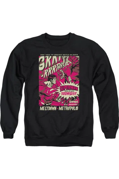 Gildan Superman Metropolis Meltdown Adult Crewneck Sweatshirt In Black