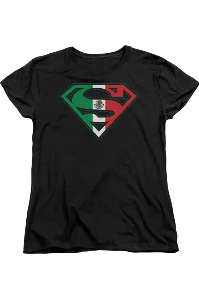 Gildan Superman Mexican Flag Shield Short Sleeve Womens Tee / T-shirt In Black