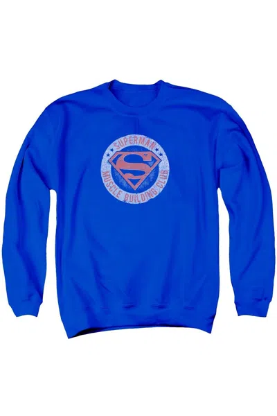 Gildan Superman Muscle Club Adult Crewneck Sweatshirt In Blue