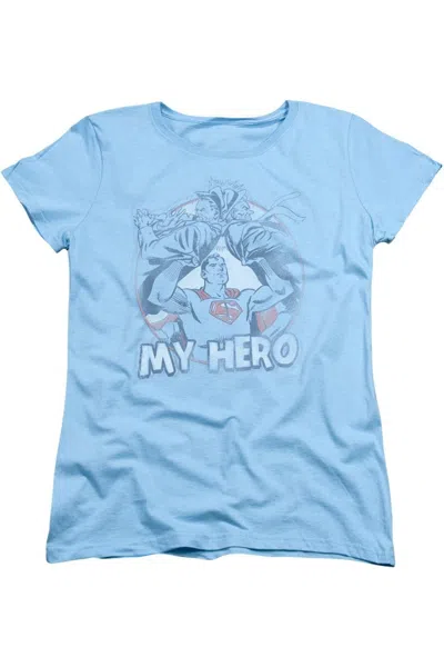 Gildan Superman My Hero Short Sleeve Womens Tee / T-shirt In Blue