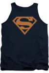 Gildan Superman Navy & Orange Shield Adult Tank Top In Blue