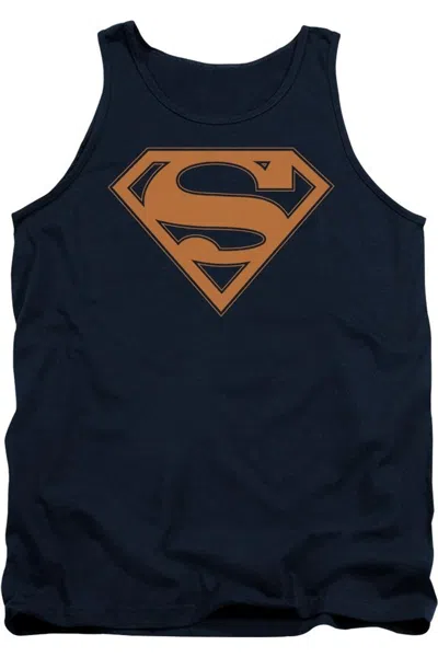 Gildan Superman Navy & Orange Shield Adult Tank Top In Blue