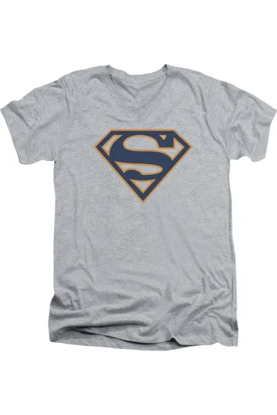Gildan Superman Navy & Orange Shield Short Sleeve Adult V Neck Tee / T-shirt In Multi