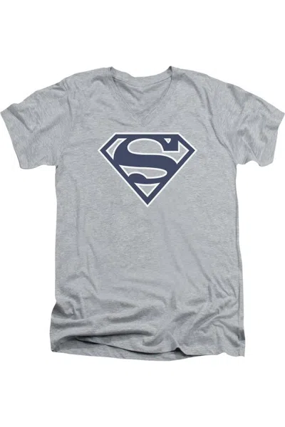 Gildan Superman Navy & White Shield Short Sleeve Adult V Neck Tee / T-shirt In Multi
