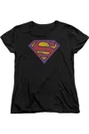 Gildan Superman Neon Distress Logo Short Sleeve Womens Tee / T-shirt In Black