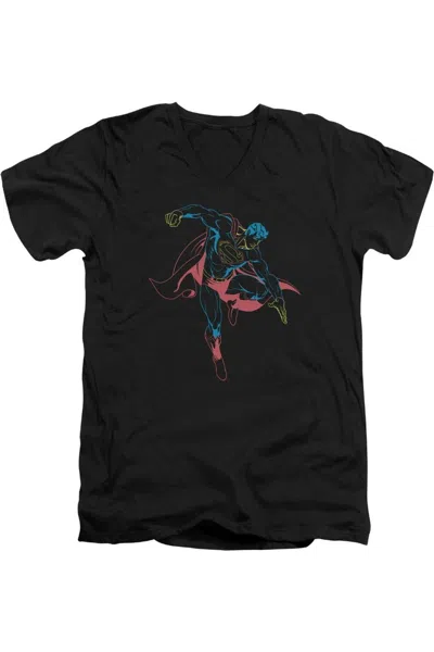 Gildan Superman Neon Superman Short Sleeve Adult V Neck Tee / T-shirt In Black