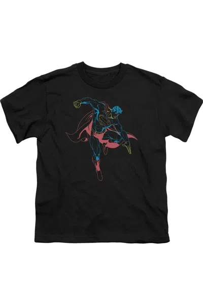 Gildan Kids' Superman Neon Superman Short Sleeve Juvenile Tee / T-shirt In Black
