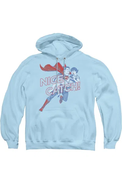 Gildan Superman Nice Catch Adult Pull Over Hoodie / Hooded Sweatshirt In Blue