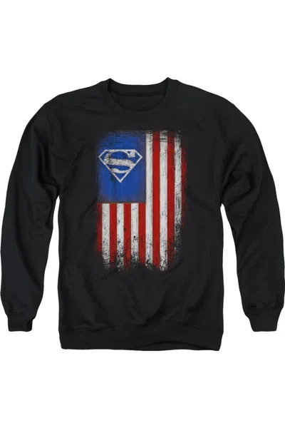 Gildan Superman Old Glory Shield Adult Crewneck Sweatshirt In Black