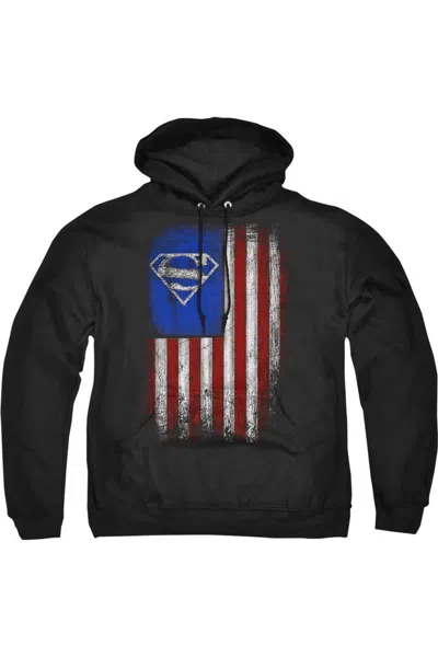 Gildan Superman Old Glory Shield Adult Pull Over Hoodie / Hooded Sweatshirt In Black