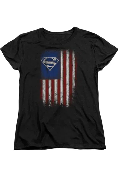 Gildan Superman Old Glory Shield Short Sleeve Women´s Tee / T-shirt In Black