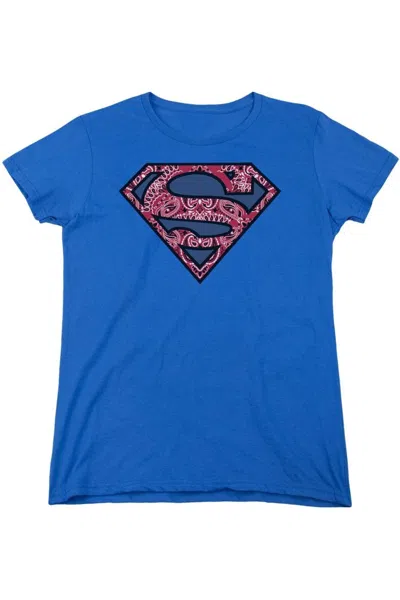 Gildan Superman Paisley Shield Short Sleeve Womens Tee / T-shirt In Blue