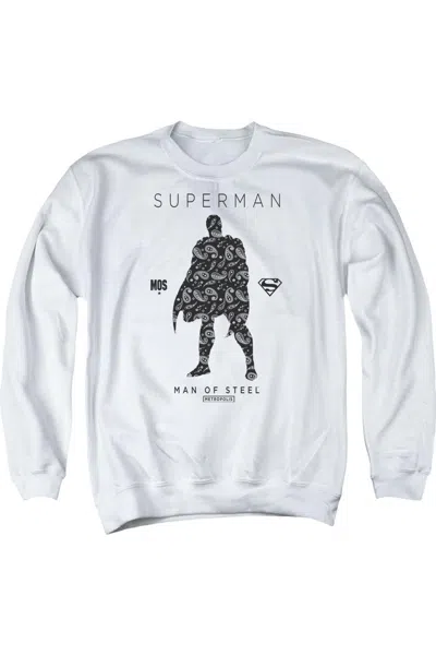 Gildan Superman Paisley Sihouette Adult Crewneck Sweatshirt In White