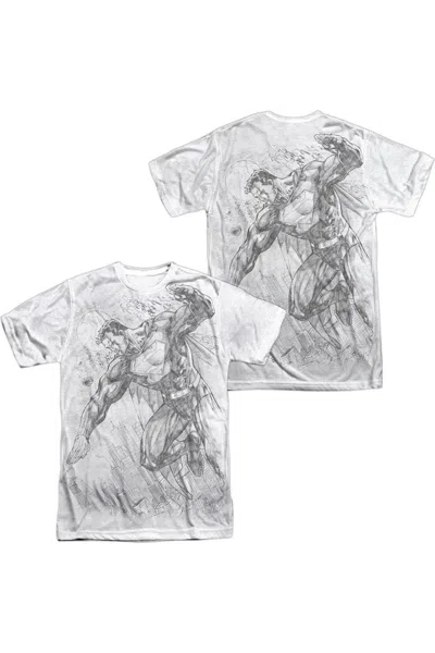Gildan Superman Pencil City To Space (front/back Print) Short Sleeve Adult 100% Poly Crew Tee / T-shirt In White