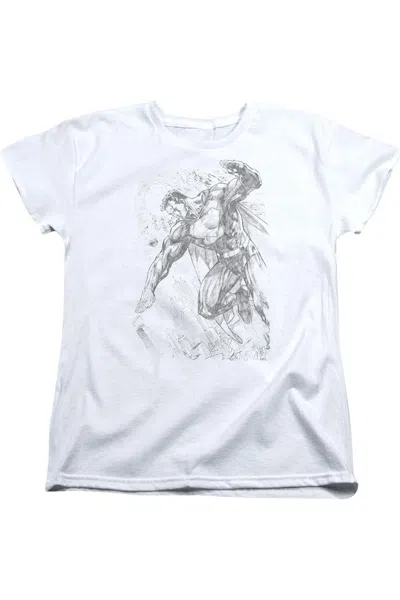 Gildan Superman Pencil City To Space Short Sleeve Womens Tee / T-shirt In Gray