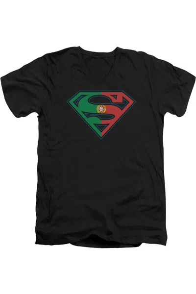 Gildan Kids' Superman Portugal Shield Short Sleeve Adult V Neck Tee / T-shirt In Black