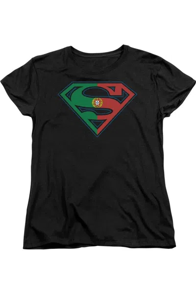 Gildan Superman Portugal Shield Short Sleeve Womens Tee / T-shirt In Black