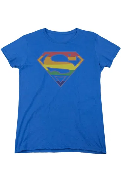 Gildan Superman Prismatic Shield Short Sleeve Womens Tee / T-shirt In Blue