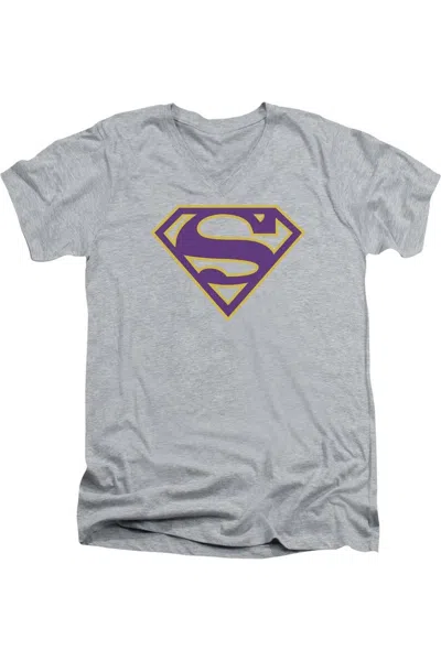 Gildan Superman Purple & Gold Shield Short Sleeve Adult V Neck Tee / T-shirt In Multi