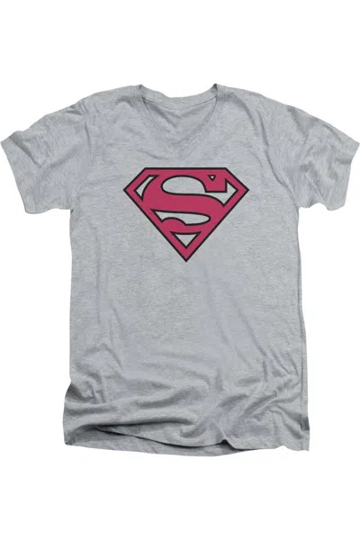 Gildan Superman Red & Black Shield Short Sleeve Adult V Neck Tee / T-shirt In Multi