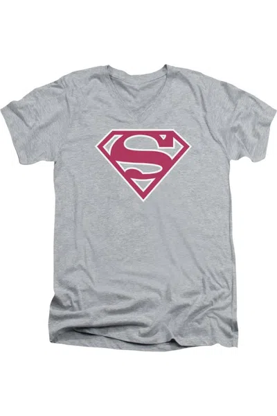 Gildan Superman Red & White Shield Short Sleeve Adult V Neck Tee / T-shirt In Multi