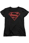 Gildan Superman Red On Black Shield Short Sleeve Womens Tee / T-shirt In Black