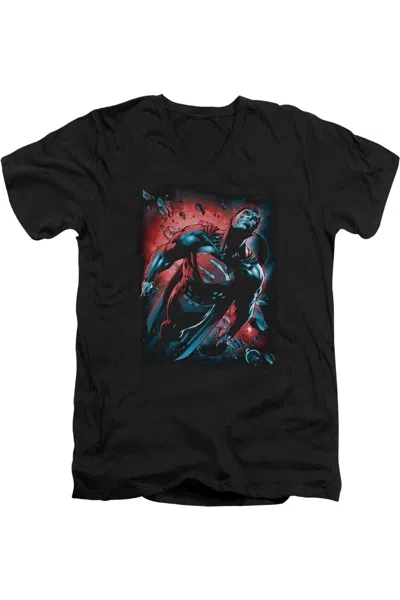 Gildan Superman Red Son Short Sleeve Adult V Neck T-shirt In Black